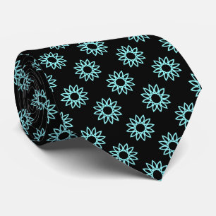 Geometric Flower 01 - Ice Blue on Black Tie