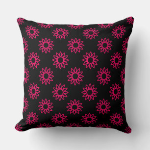 Geometric Flower 01 - Neon Red on Black Cushion