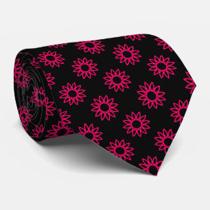 Geometric Flower 01 - Neon Red on Black Tie