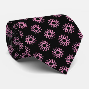 Geometric Flower 01 - Pink on Black Tie