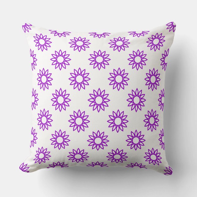 Geometric Flower 01 - Purple on White Cushion (Front)