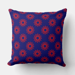 Geometric Flower 01 - Red on Deep Navy Cushion