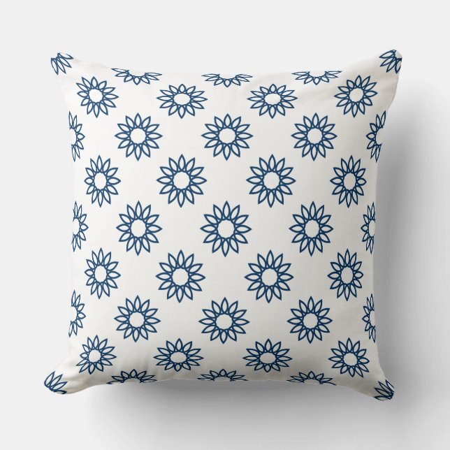 Geometric Flower 01 - Shibori Blue on White Cushion (Front)