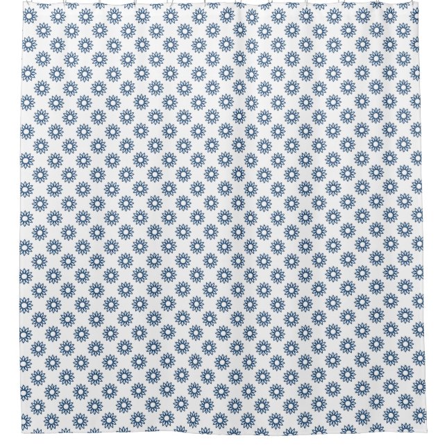 Geometric Flower 01 - Shibori Blue on White Shower Curtain (Front)