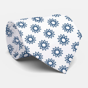 Geometric Flower 01 - Shibori Blue on White Tie