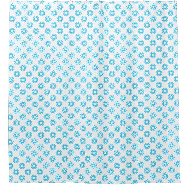 Geometric Flower 01 - Sky Blue on White Shower Curtain (Front)