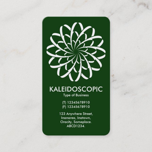 Geometric Flower 02 - White on Dark Green Business Card (Front)