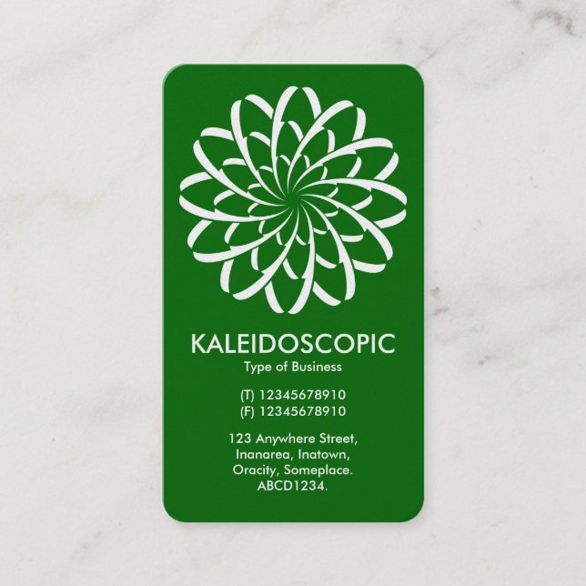 Geometric Flower 02 - White on Forest Green (Gold) Business Card (Front)