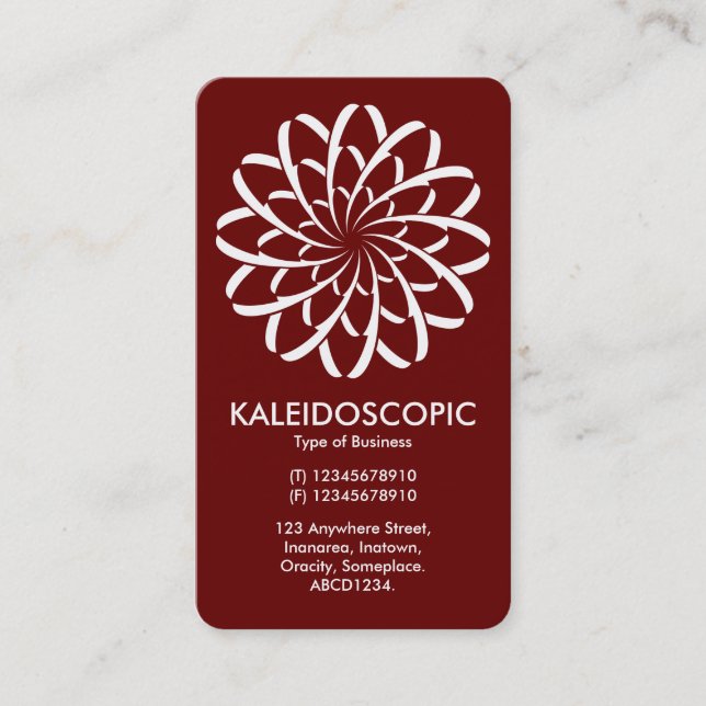 Geometric Flower 02 - White on Ruby Red Business Card (Front)