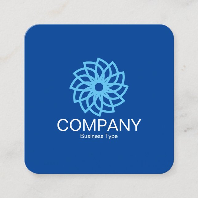 Geometric Flower 03 - Deep Blue Square Business Card (Front)