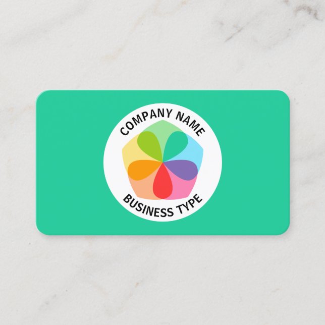 Geometric Flower -  Green #19CD99 Business Card (Front)