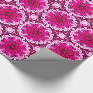 Geometric Flower Pattern in Burgundy and Pink Wrapping Paper