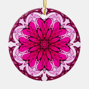 Geometric Flower Pattern in Burgundy & Magenta Ceramic Tree Decoration