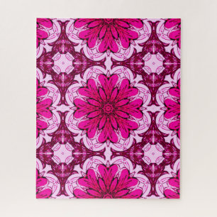 Geometric Flower Pattern in Burgundy & Magenta Jigsaw Puzzle
