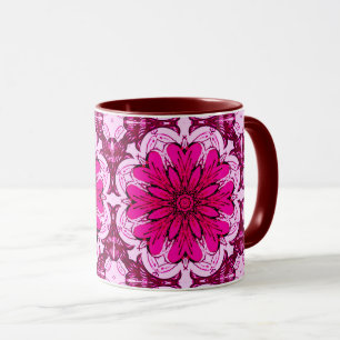 Geometric Flower Pattern in Burgundy & Magenta Mug
