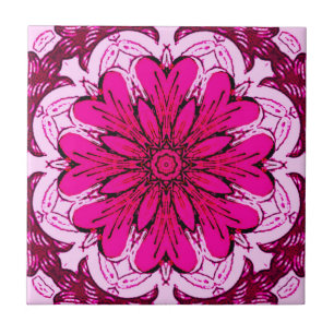Geometric Flower Pattern in Burgundy & Magenta  Tile