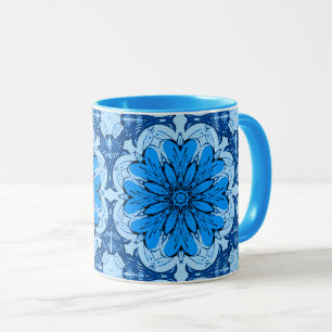 Geometric Flower Pattern in Cerulean Blue Mug