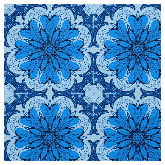 Geometric Flower Pattern in Cerulean & Light Blue Fabric (Swatch)