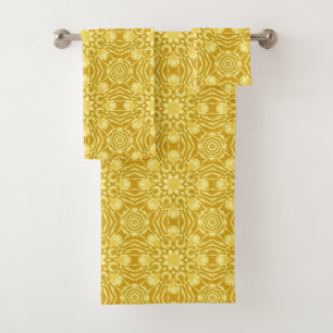 Geometric Flower Pattern - Mustard Gold and Yellow Bath Towel Set