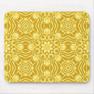 Geometric Flower Pattern - Mustard Gold and Yellow Mouse Mat