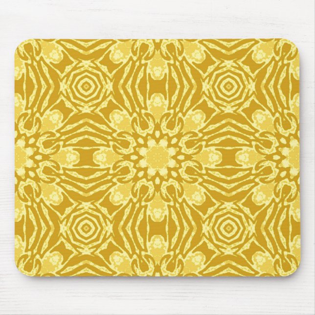 Geometric Flower Pattern - Mustard Gold and Yellow Mouse Mat (Front)