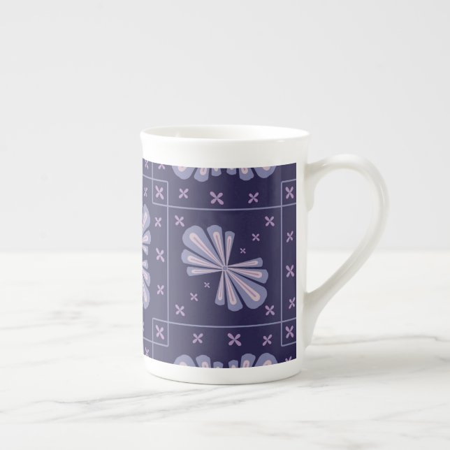 Geometric Flower Petals Abstract Repeat Pattern Bone China Mug (Right)