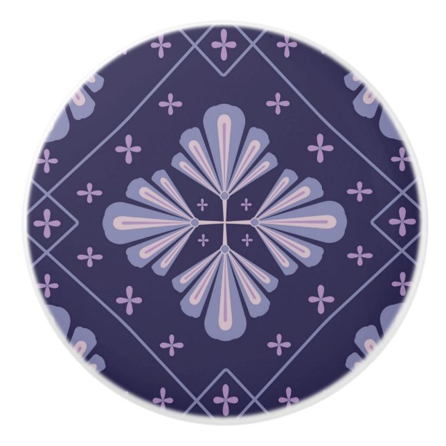 Geometric Flower Petals Abstract Repeat Pattern Ceramic Knob (Front)