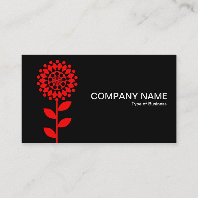 Geometric Flower - Red on Black Business Card (Front)