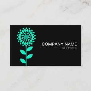 Geometric Flower - Turquoise on Black Business Card