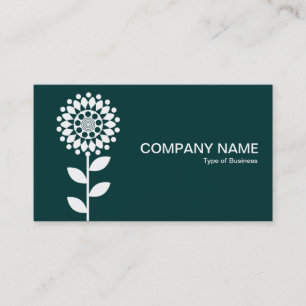 Geometric Flower - White on Dark Green 003333 Business Card