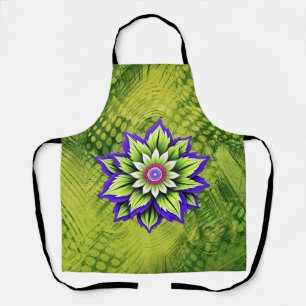 Geometric Flower with Purple and Green Petals Apron