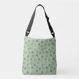 Geometric Flowers and sticks on green background Crossbody Bag