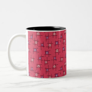 Geometric Flowers and sticks on red background Two-Tone Coffee Mug
