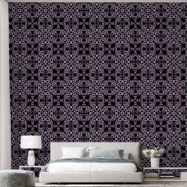 Geometric Flowers Black And Pink Wallpaper (Bedroom)