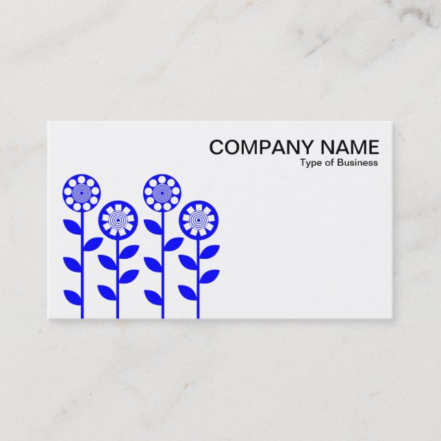 Geometric Flowers - Blue Business Card (Front)