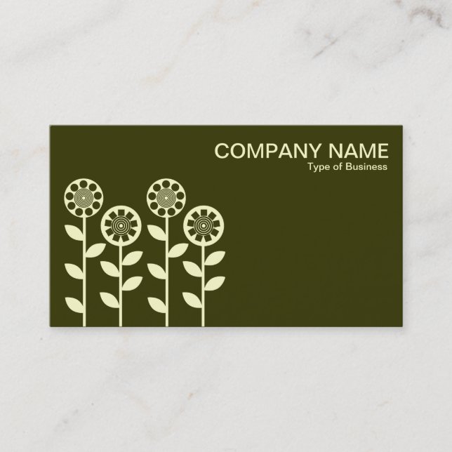 Geometric Flowers - Cream on Dk Olive Business Card (Front)