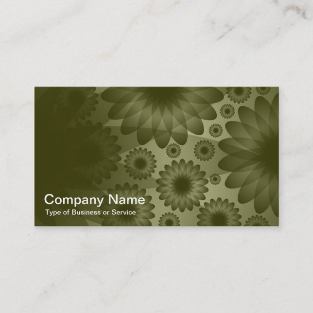 Geometric Flowers - Dark Olive with Grey Business Card (Front)