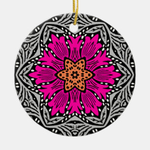 Geometric Flowers - Fuchsia Pink and Grey Ceramic Tree Decoration