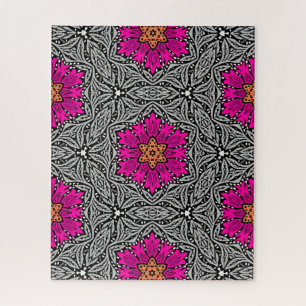Geometric Flowers - Fuchsia Pink and Grey   Jigsaw Jigsaw Puzzle