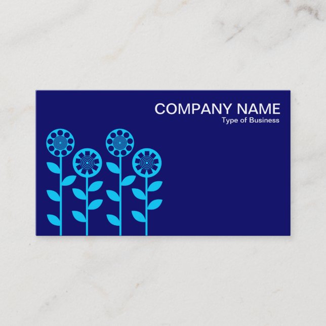 Geometric Flowers - Sky Blue on Dp Navy Business Card (Front)