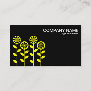 Geometric Flowers - Yellow on Black Business Card