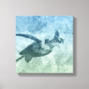 Geometric Flying Green Sea Turtle Canvas Print