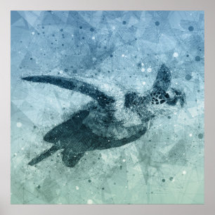 Geometric Flying Green Sea Turtle   Poster