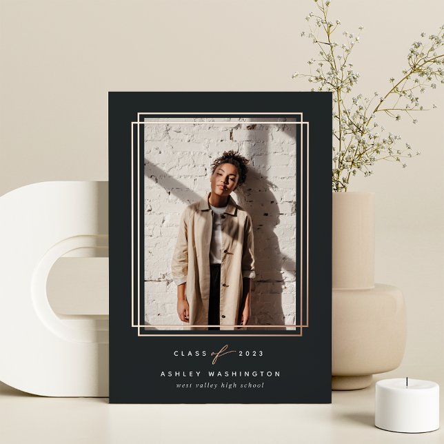 Geometric Foil Frame Photo Graduation Announcement (Creator Uploaded)