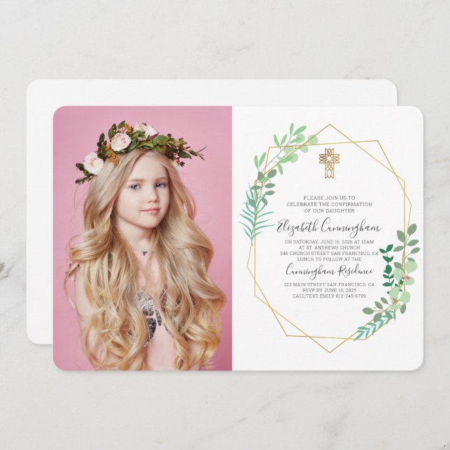 Geometric Foliage Cross Confirmation Invitation (Front/Back)