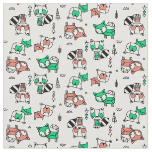 Geometric Forest Animals Pattern Fabric