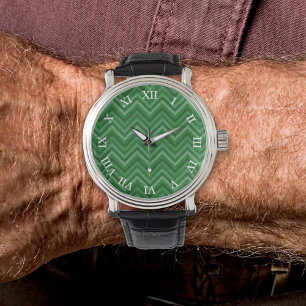Geometric Forest Green Zig Zags Editable Numeral Watch
