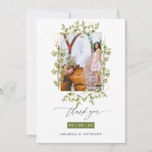 Geometric Forest Greenery Wedding Photo Collage Thank You Card