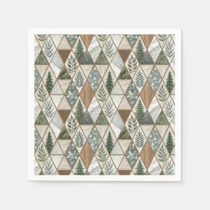 Geometric Forest Pine & Marble Leaf Tile Pattern Napkin