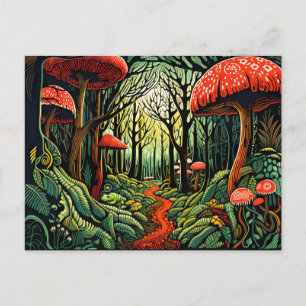 Geometric Forms of Autumn forest with Mushrooms Holiday Postcard
